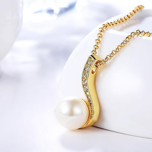 Elegant and Fashion Plated Gold Pearl Pendant with Austrian Element Crystal and Necklace - Glamorousky