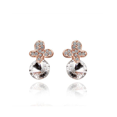 Elegant Plated Rose Gold Butterfly Earrings with Austrian Element Crystal - Glamorousky