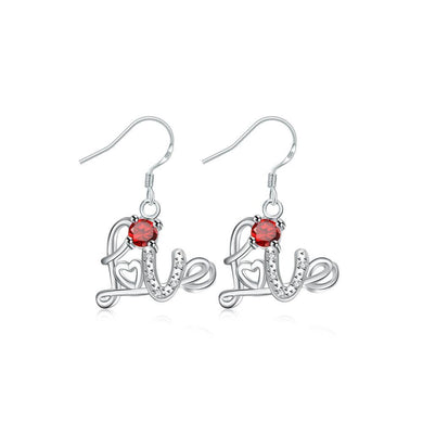 Fashion Sweet Love Letter Earrings with Red Cubic Zircon - Glamorousky
