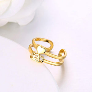 Fashion Plated Gold 520 Heart Shaped Adjustable Open Ring - Glamorousky