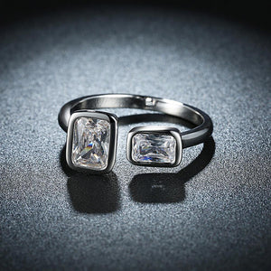 Fashion Elegant Geometric Square Austrian Element Crystal Adjustable Split Ring - Glamorousky