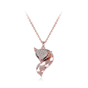 Fashion Plated Rose Gold Fox Pendant with Austrian Element Crystal and Necklace - Glamorousky