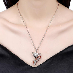 Fashion Plated Rose Gold Fox Pendant with Austrian Element Crystal and Necklace - Glamorousky