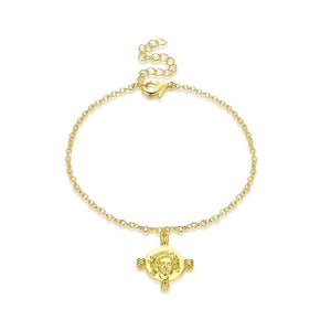 Simple Plated Gold Cross Our Lady Round Bracelet - Glamorousky