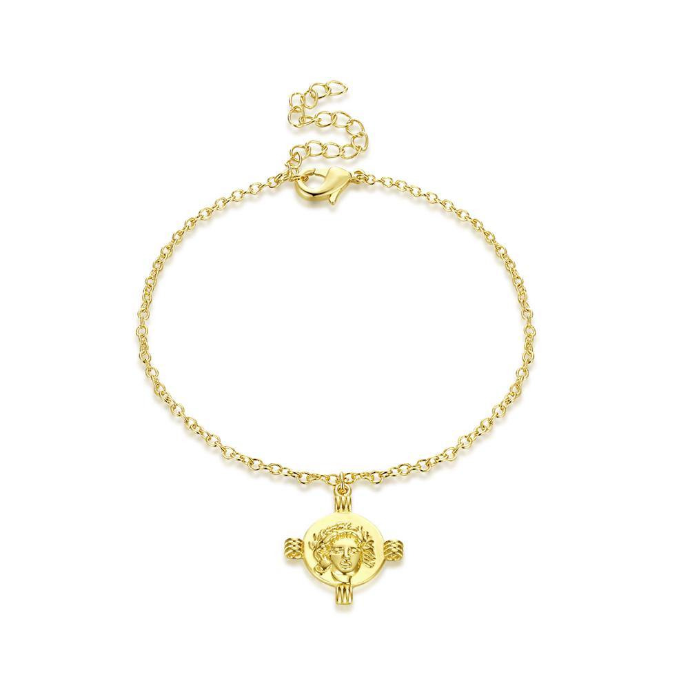 Simple Plated Gold Cross Our Lady Round Bracelet - Glamorousky