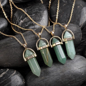 Fashion Elegant Plated Gold Geometric Green Agate Pendant with Necklace - Glamorousky