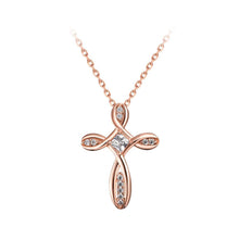 Load image into Gallery viewer, Fashion Elegant Rose Plated Gold Cross Pendant with Cubic Zircon and Necklace - Glamorousky