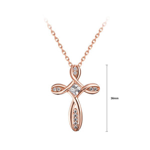 Fashion Elegant Rose Plated Gold Cross Pendant with Cubic Zircon and Necklace - Glamorousky