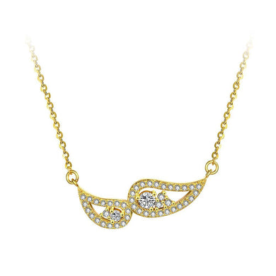 Elegant Personality Plated Gold Angel Wings Necklace with Cubic Zircon - Glamorousky