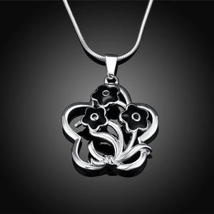 Elegant Romantic Openwork Black Flower Pendant with Necklace - Glamorousky