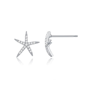 925 Sterling Silver Simple Fashion Starfish CubicZircon Stud Earrings