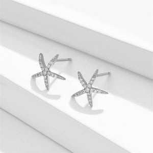 925 Sterling Silver Simple Fashion Starfish CubicZircon Stud Earrings