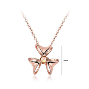 Simple and Elegant Plated Rose Gold Flower Pendant with Champagne Cubic Zircon and Necklace - Glamorousky