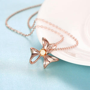 Simple and Elegant Plated Rose Gold Flower Pendant with Champagne Cubic Zircon and Necklace - Glamorousky