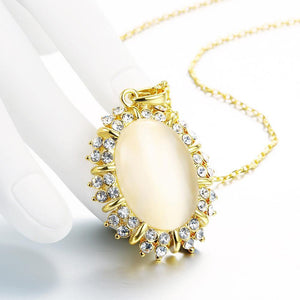 Elegant Personality Geometric Pendant with Chrysoberyl Cat Eye Opal and Necklace - Glamorousky