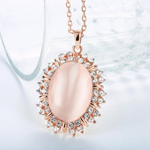 Load image into Gallery viewer, Elegant and Personalized Plated Rose Gold Geometric Pendant with Chrysoberyl Cat Eye Opal and Necklace - Glamorousky