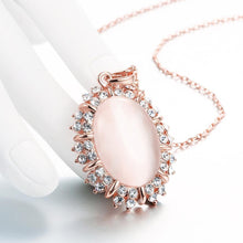 Load image into Gallery viewer, Elegant and Personalized Plated Rose Gold Geometric Pendant with Chrysoberyl Cat Eye Opal and Necklace - Glamorousky