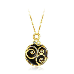 Fashion and Elegant Plated Gold Geometric Round Pendant with Cubic Zircon and Necklace - Glamorousky