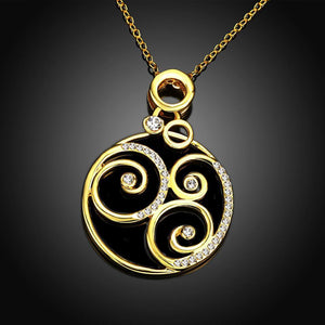 Fashion and Elegant Plated Gold Geometric Round Pendant with Cubic Zircon and Necklace - Glamorousky