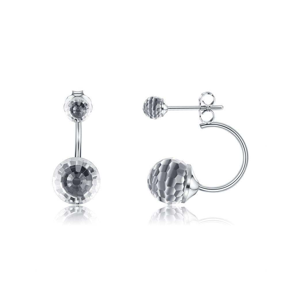 925 Sterling Silver Simple Fashion Geometric Round Earrings with White Austrian Element Crystal - Glamorousky