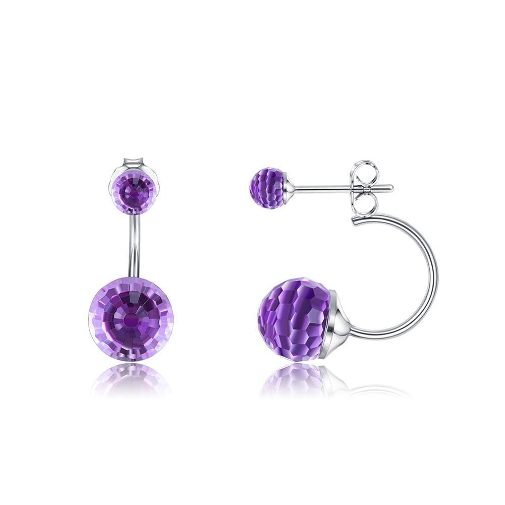 925 Sterling Silver Simple Fashion Geometric Round Earrings with Purple Austrian Element Crystal - Glamorousky