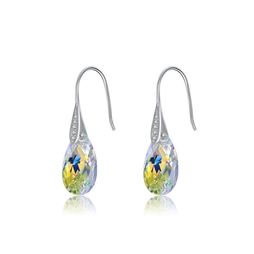 925 Sterling Silver Simple Fashion Water Drop Earrings with Colorful Austrian Element Crystals - Glamorousky