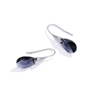 925 Sterling Silver Simple Fashion Water Drop Earrings with Black Austrian Element Crystal - Glamorousky