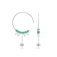 Load image into Gallery viewer, 925 Sterling Silver Simple Round Circle Tassel Earrings with Green Austrian Element Crystal - Glamorousky