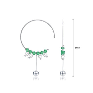 925 Sterling Silver Simple Round Circle Tassel Earrings with Green Austrian Element Crystal - Glamorousky