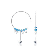 Load image into Gallery viewer, 925 Sterling Silver Simple Geometric Circle Tassel Earrings with Light Blue Austrian Element Crystal - Glamorousky
