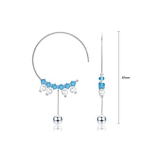 Load image into Gallery viewer, 925 Sterling Silver Simple Geometric Circle Tassel Earrings with Light Blue Austrian Element Crystal - Glamorousky