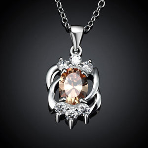 Elegant Hollow Pattern Pendant with Champagne Cubic Zircon and Necklace - Glamorousky