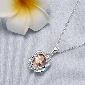 Elegant Hollow Pattern Pendant with Champagne Cubic Zircon and Necklace - Glamorousky