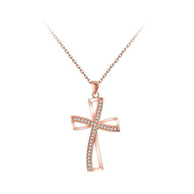 Load image into Gallery viewer, Elegant and Fashion Plated Rose Gold Cross Pendant with White Cubic Zircon and Necklace - Glamorousky