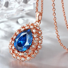 Load image into Gallery viewer, Elegant Plated Rose Gold Water Drop Pendant with Blue Cubic Zircon and Necklace - Glamorousky