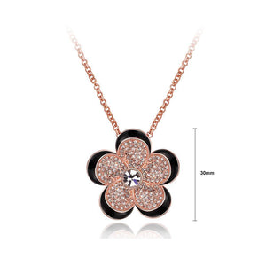 Elegant Plated Rose Gold Flower Pendant with Cubic Zircon and Necklace - Glamorousky