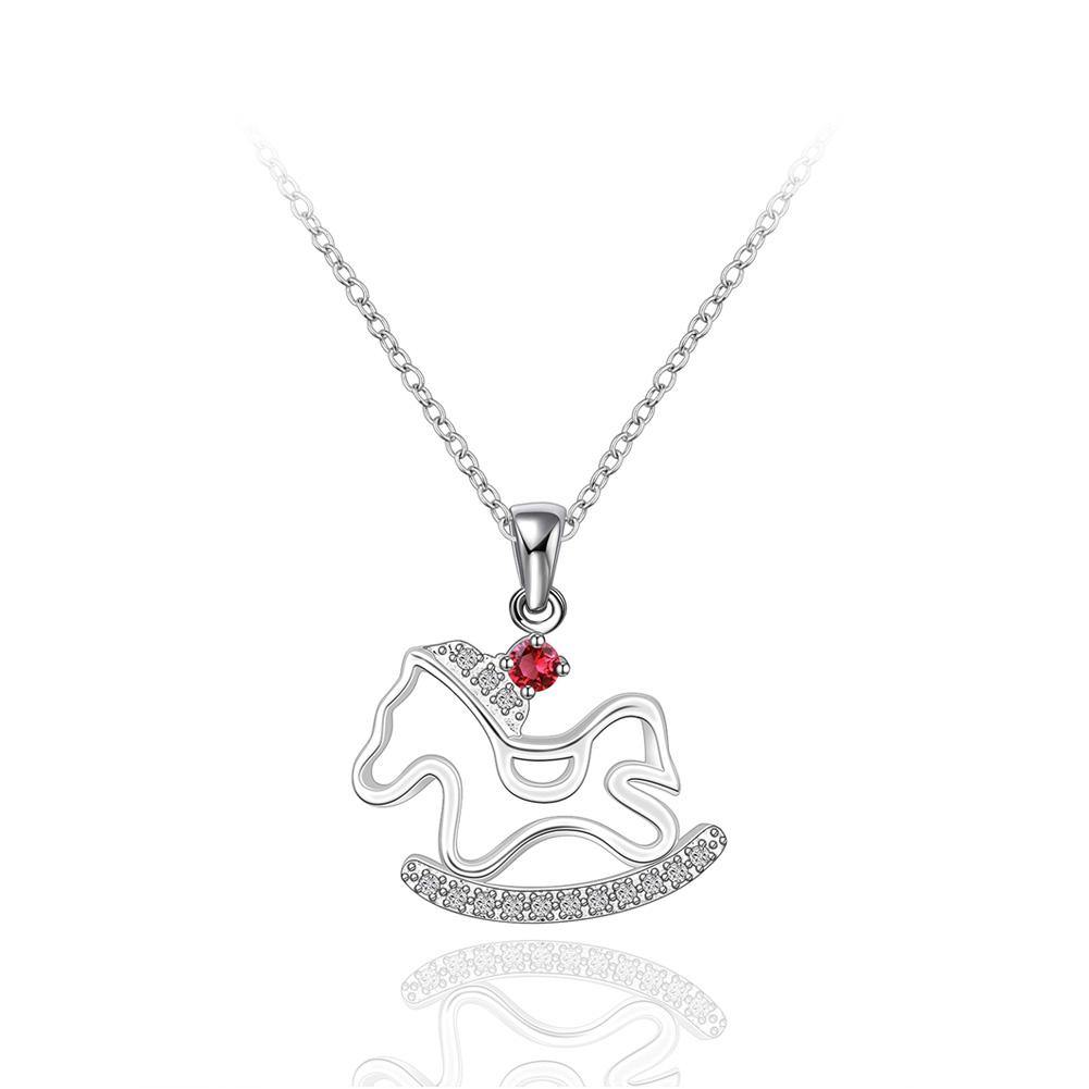 Fashion Cutout Trojan Pendant with Red Cubic Zircon and Necklace - Glamorousky
