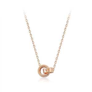 925 Sterling Silver Plated Rose Gold Fashion Simple Roman Numeral Double Round Necklace - Glamorousky