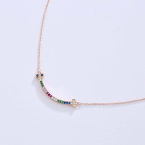925 Sterling Silver Plated Rose Gold Simple Smile Colored Austrian Element Crystal Necklace - Glamorousky
