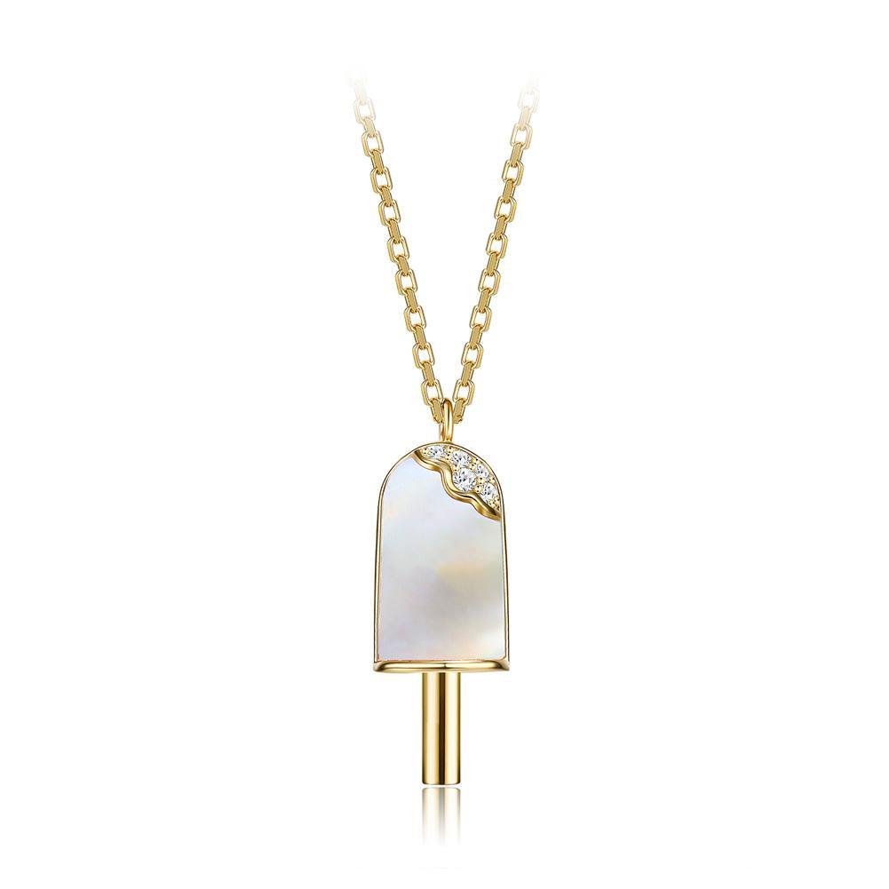 925 Sterling Silver Plated Gold Creative Fashion Popsicle Pendant with Mother Of Pearl and Necklace - Glamorousky