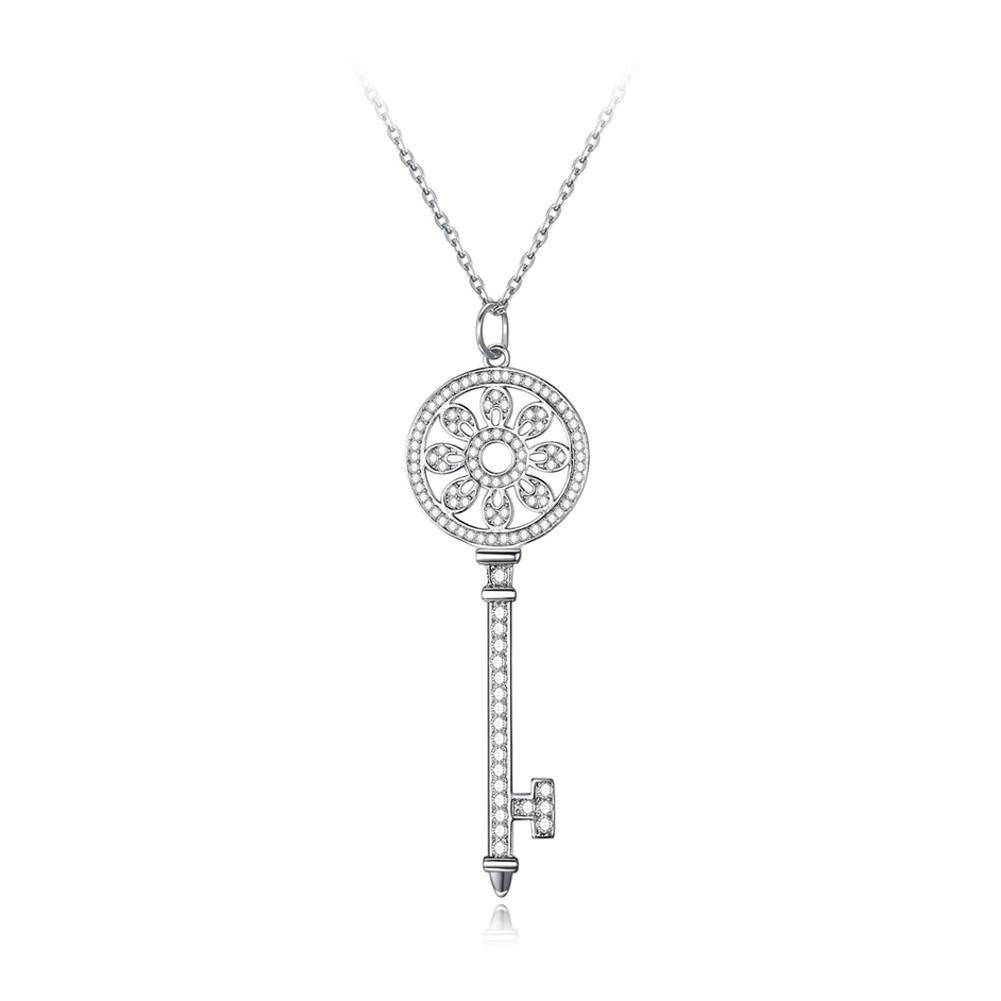 925 Sterling Silver Fashion Elegant Key Pattern Pendant with Austrian Element Crystal and Necklace - Glamorousky
