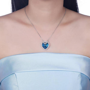 925 Sterling Silver Atmospheric Heart Pendant with Blue Austrian Element Crystal and Necklace - Glamorousky