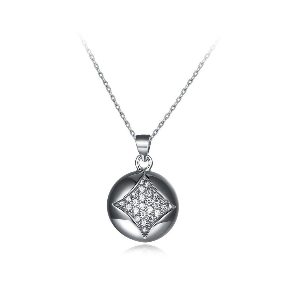 925 Sterling Silver Simple Geometric Round Pendant with Cubic Zircon and Necklace - Glamorousky