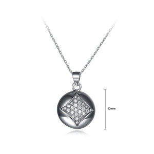 925 Sterling Silver Simple Geometric Round Pendant with Cubic Zircon and Necklace - Glamorousky