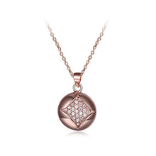 Load image into Gallery viewer, 925 Sterling Silver Plated Rose Gold Simple Geometric Round Pendant with Cubic Zircon and Necklace - Glamorousky