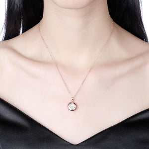 925 Sterling Silver Plated Rose Gold Simple Geometric Round Pendant with Cubic Zircon and Necklace - Glamorousky