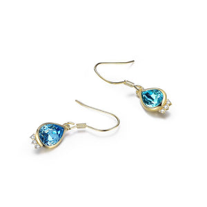 925 Sterling Silver Plated Gold Elegant Fashion Water Drop Earrings with Blue Austrian Element Crystal - Glamorousky