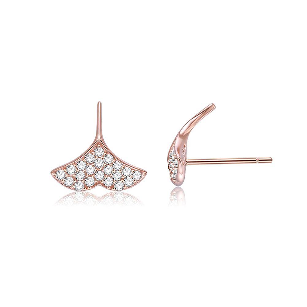 925 Sterling Silver Plated Rose Gold Fashion Ginkgo Leaf Cubic Zircon Stud Earrings - Glamorousky