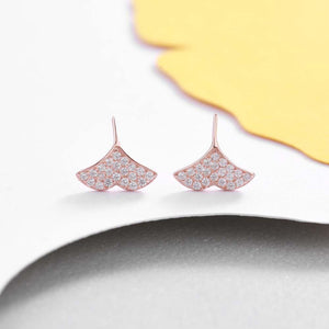 925 Sterling Silver Plated Rose Gold Fashion Ginkgo Leaf Cubic Zircon Stud Earrings - Glamorousky