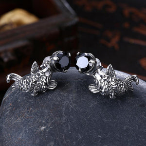 925 Sterling Silver Fashion Carp Black Cubic Zircon Earrings - Glamorousky